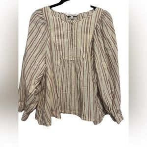 Elizabeth and James Tan Red Striped Long Sleeve Peasant Blouse Top size large